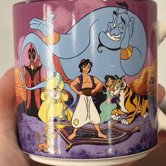 Vintage 90's Disney Aladdin 10 oz Coffee Mug Cup Genie Jasmine Jafar Abu Rajah - Picture 2 of 9